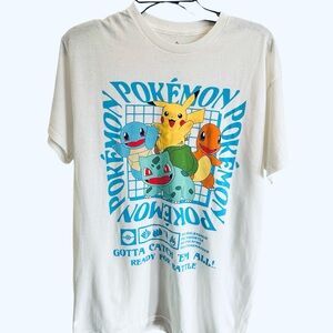 Pokémon Graphic T-Shirt Small White Pikachu Bulbasaur Charmander Squirtle Cotton